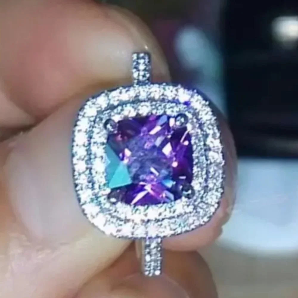 *NEW Purple Cushion Amethyst Diamond Halo Ring